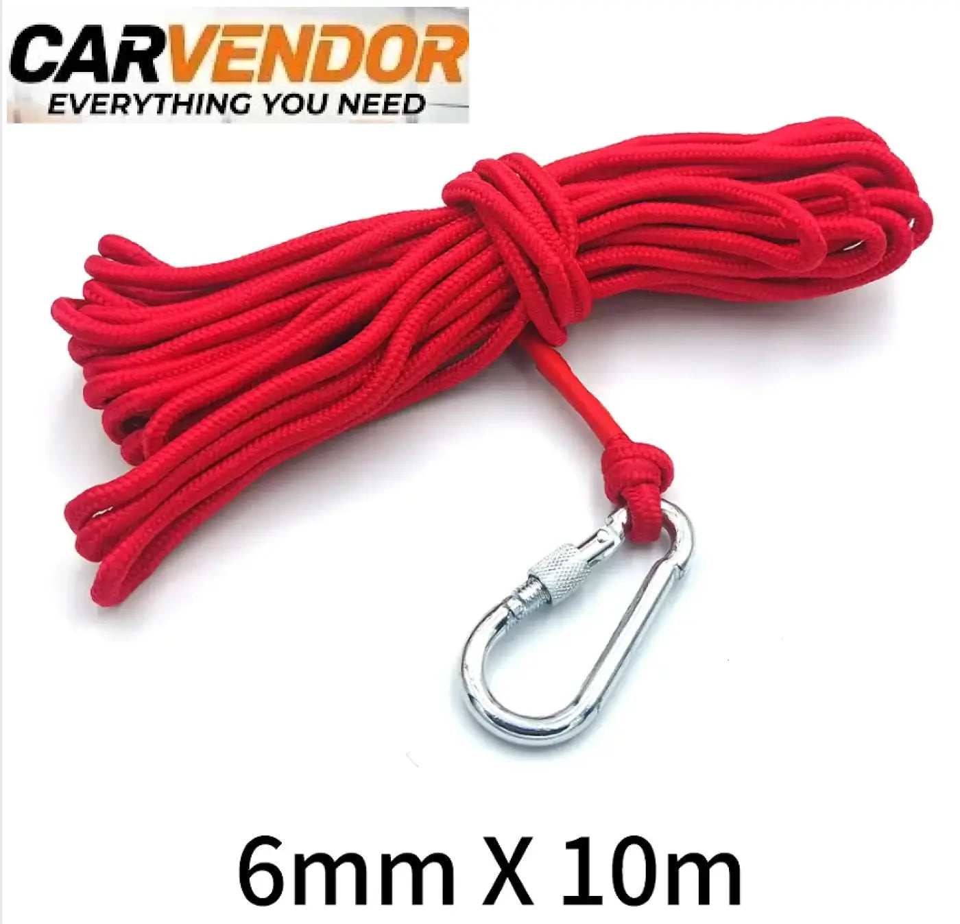 Punainen 6mm x 10m elastinen köysi hopeisella karabiinilukolla d16mm d42mm supervahvalle neodyymimagnetille