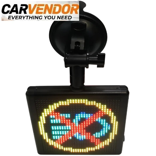 Musta imukuppikiinnitteinen auton led-emojinäyttö näyttää värikkään kielletty-merkki led-valoilla