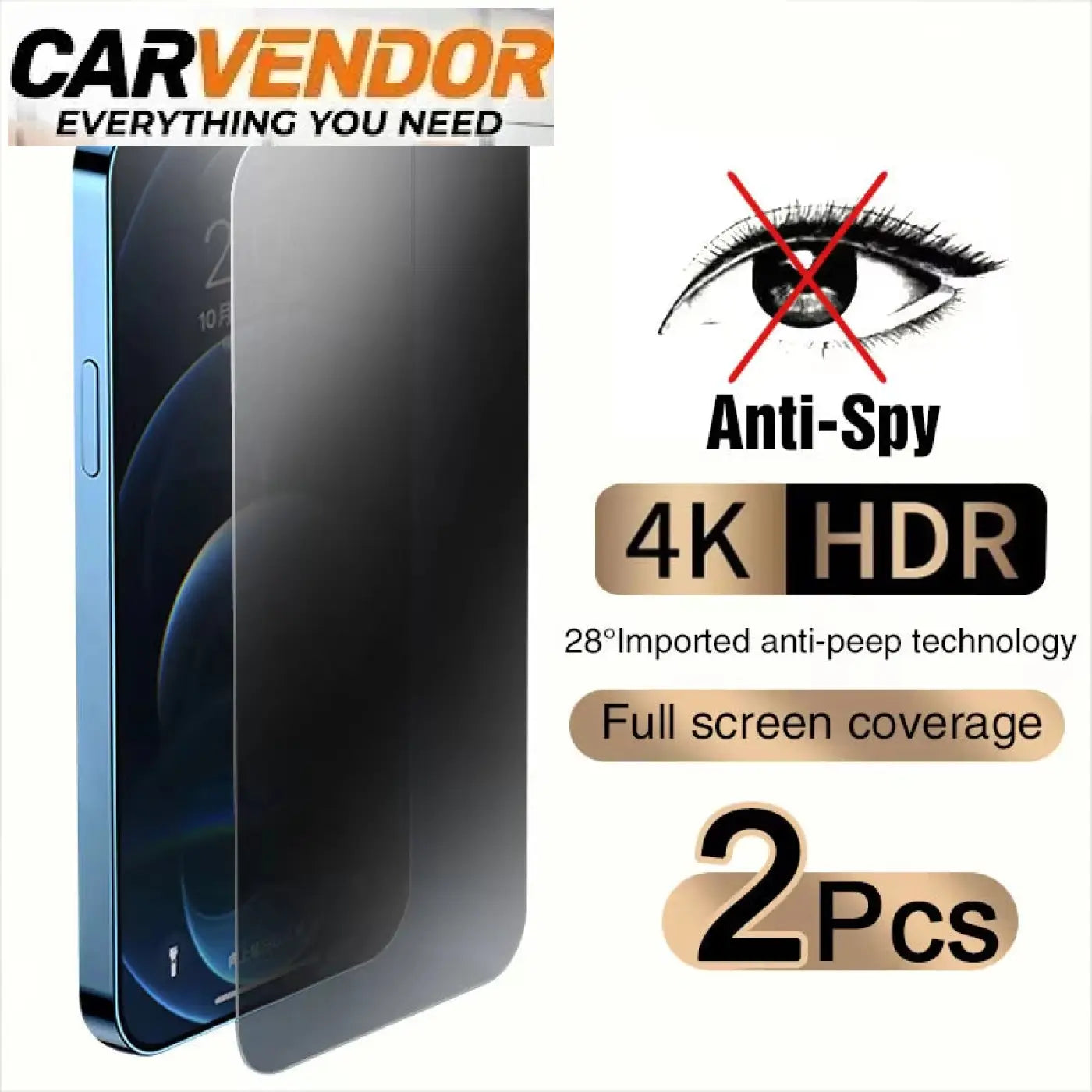 Musta 4k hdr täyspeittävä anti spy lasinen screen protector sinisen iphone-mallin näytöllä