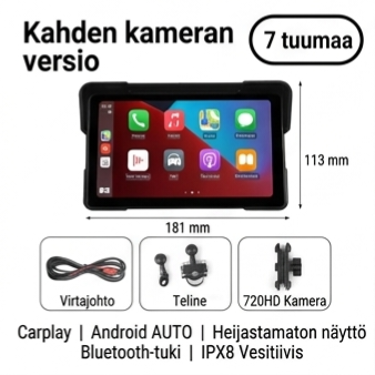 7’’ Vedenpitävä Älynäyttö Moottoripyörään (Langaton Apple CarPlay & Android Auto)