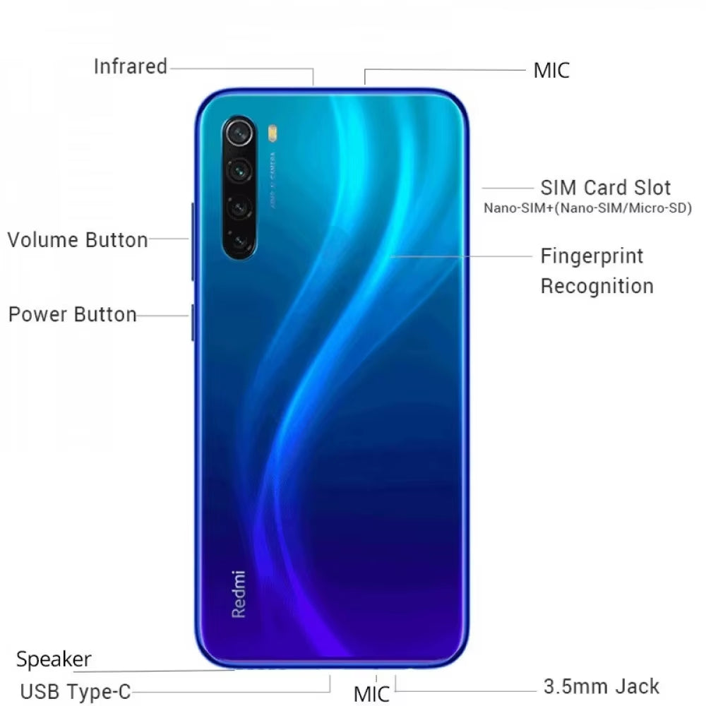 Xiaomi Redmi Note 8 / Note 8 (2021) Älypuhelin (Global-versio) + Suojakuori ja Panssarilasi