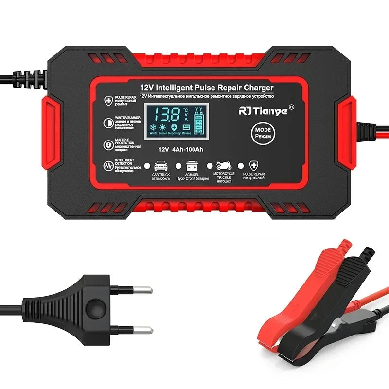 12V 6A älykäs akkulaturi kosketusnäytöllä, sykkivä korjaustoiminto, LCD-näyttö, nopea lataus, sopii märkä- ja kuiva-akuille sekä lyijyakuille.