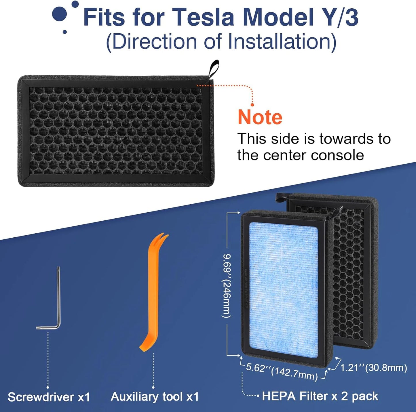 Tesla Model 3 & Model Y HEPA Raitisilmasuodatin (Aktiivihiili) – 2 kpl + Työkalu