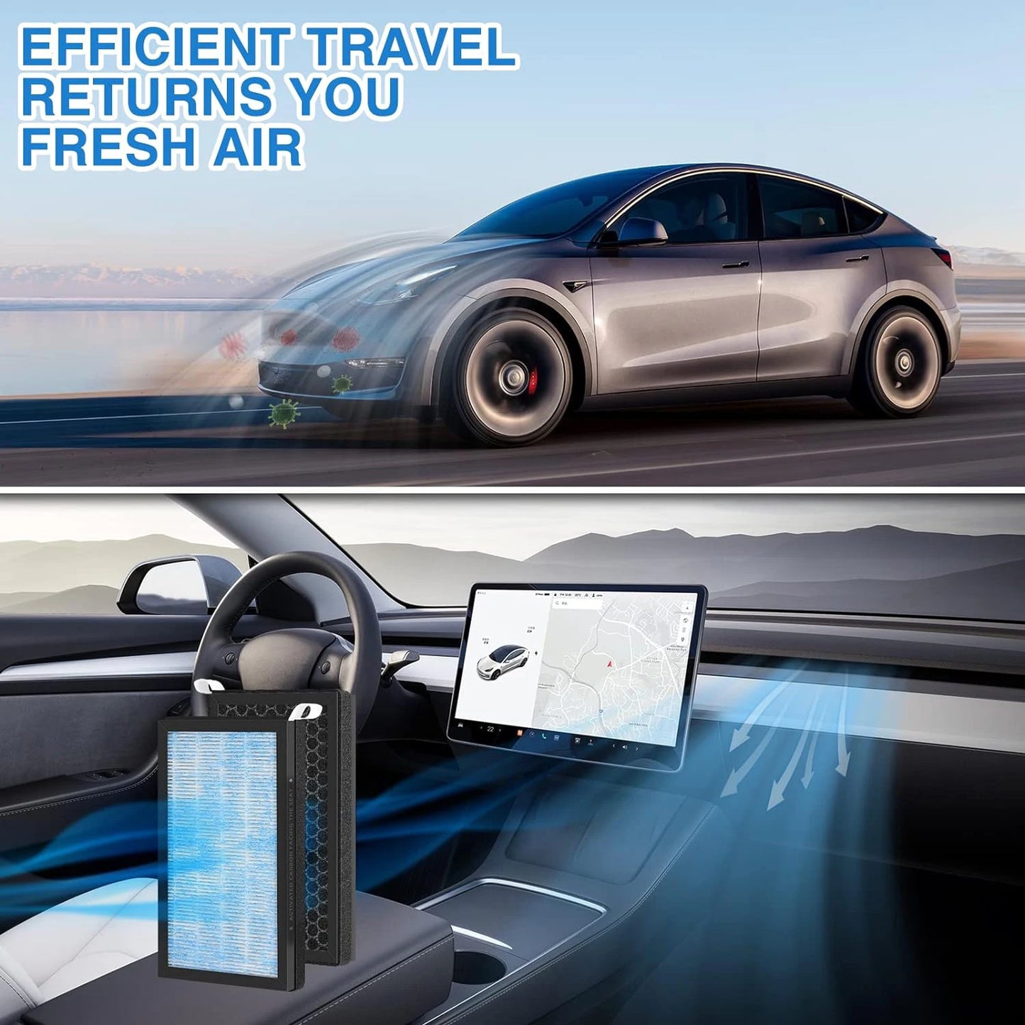 Tesla Model 3 & Model Y HEPA Raitisilmasuodatin (Aktiivihiili) – 2 kpl + Työkalu