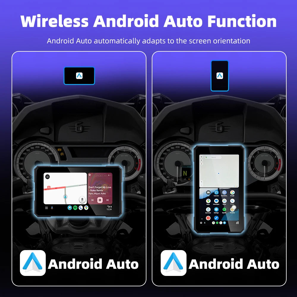 5" Älykäs Moottoripyörän Näyttö (Langaton CarPlay & Android Auto) + Rengaspainevalvonta