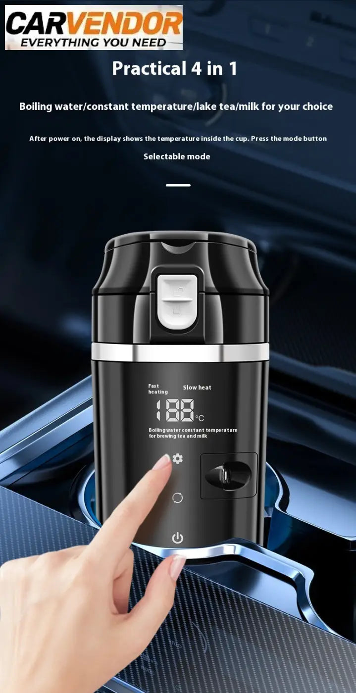 Black and silver 4-in-1 älykäs autotermos vedenkeitin digitalisella näytöllä 500 ml vedenkeittimellä