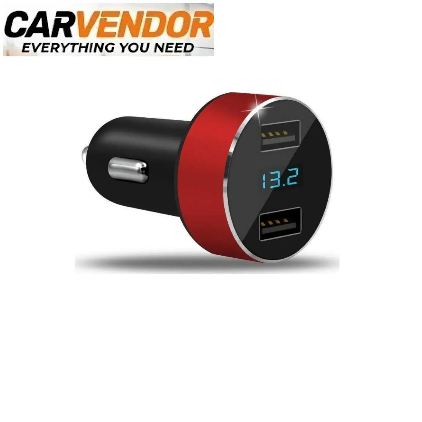 Älykäs led-autolaturi punainen ja musta kaksilla usb-portilla ja digitaalisella jännitenäytöllä 3.1a pikalataukseen