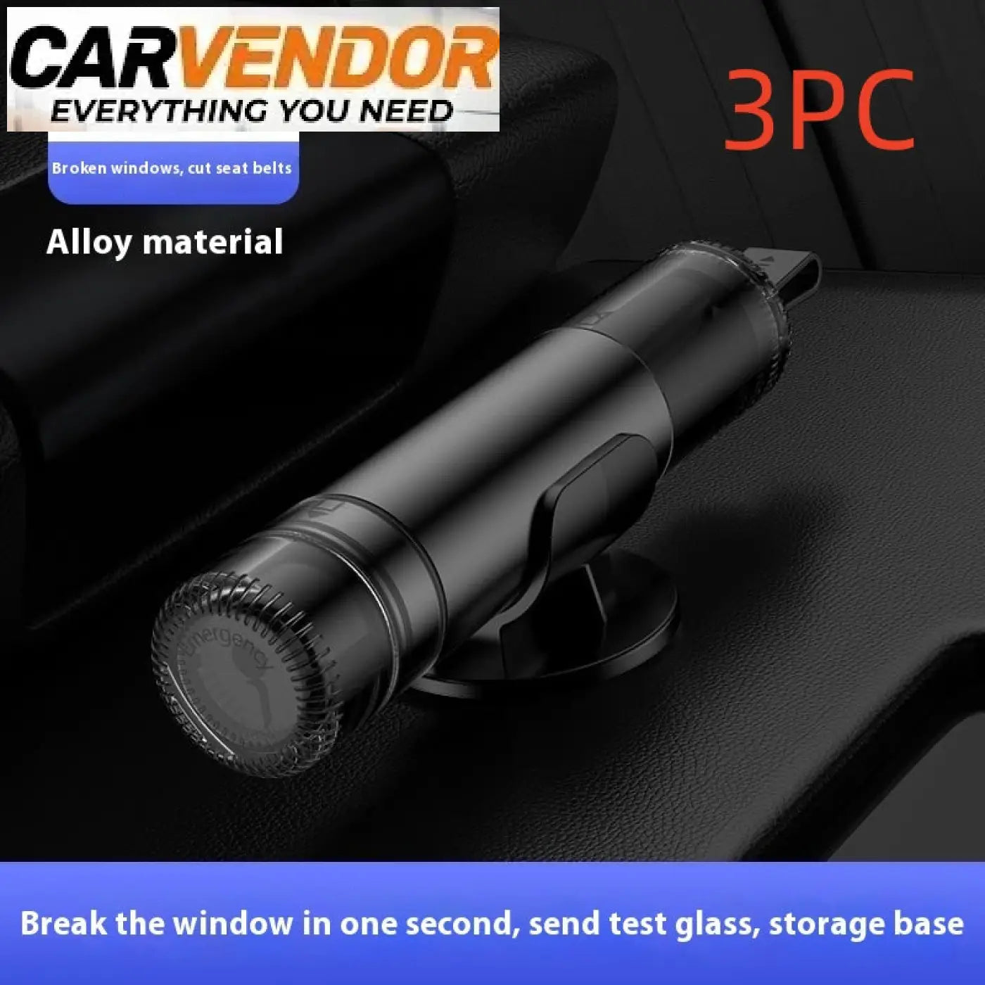 Space gray alloy auton pelastusvasara with textured grip and magnetic base for emergency car window breaking
