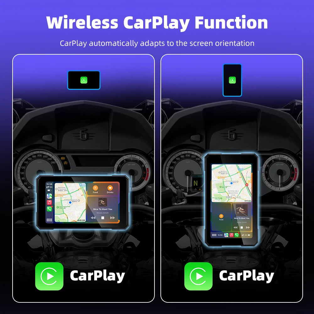 5" Älykäs Moottoripyörän Näyttö (Langaton CarPlay & Android Auto) + Rengaspainevalvonta