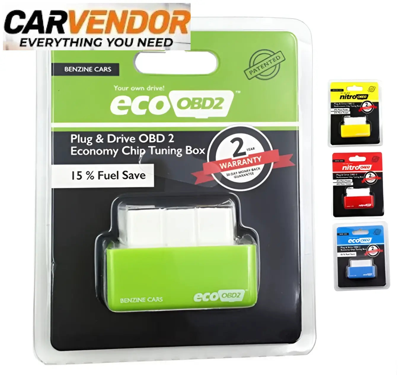 Vihreä muovinen obd2 economy chip tuning box bensiiniautoille ecoobd2 optimoiva lastu