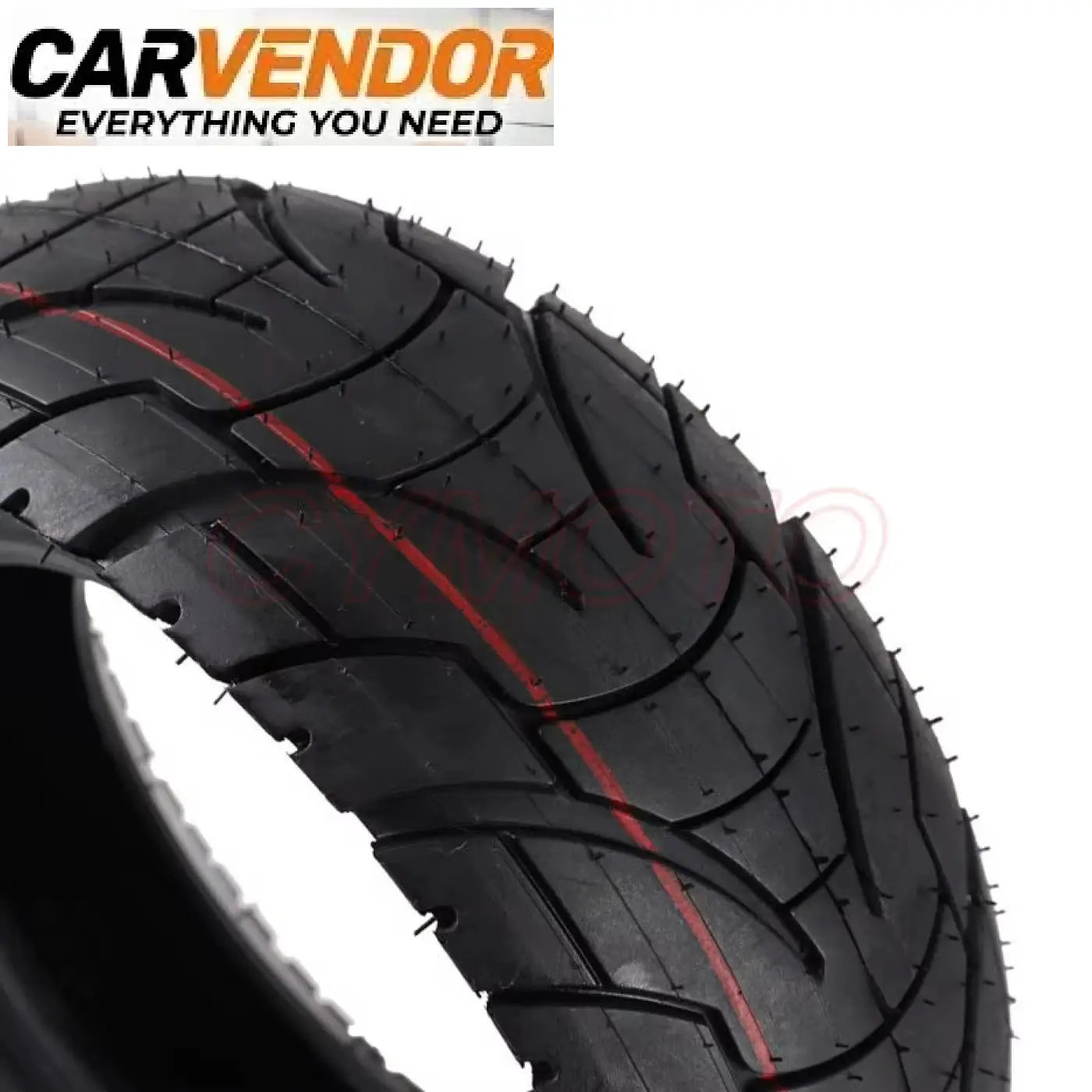 Musta electric scooter tire 10 inch 80/65-6 paksulla renkaalla ja punaisella raidalla tarrassa inokin oxo, kugoo m4, dualtron victor, eagle, speedway 4, zero 10x -pyöriin