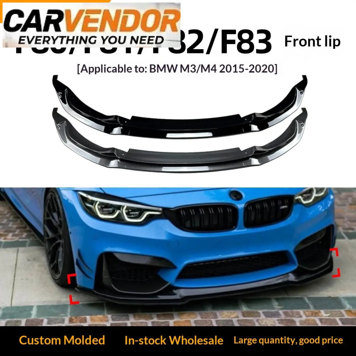 Mustaa hiilikuitua oleva etupuskurin lippa bmw m3 f80 ja m4 f82 malleihin vuosina 2015-2020