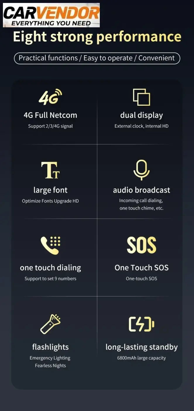 Iskunkestävä 4G-Simpukkapuhelin Jättiakulla (Dual SIM)