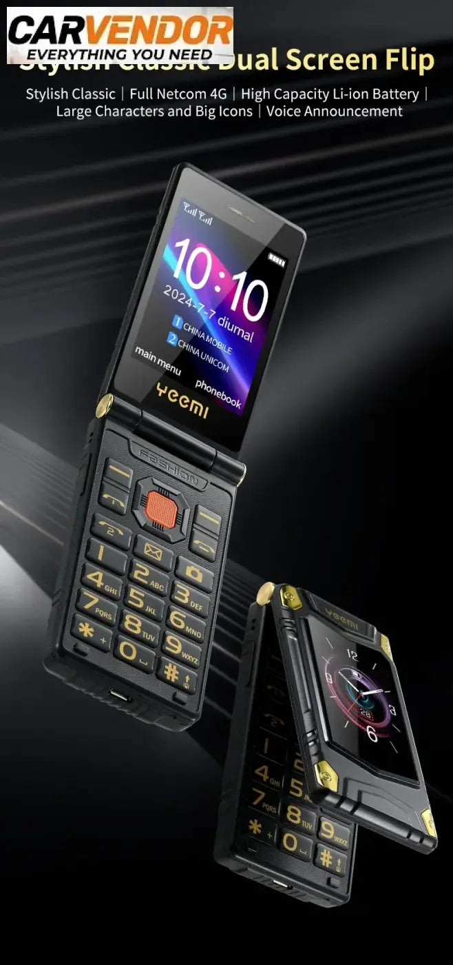 Iskunkestävä 4G-Simpukkapuhelin Jättiakulla (Dual SIM)