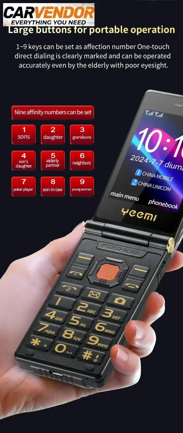 Iskunkestävä 4G-Simpukkapuhelin Jättiakulla (Dual SIM)