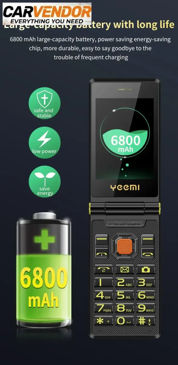 Iskunkestävä 4G-Simpukkapuhelin Jättiakulla (Dual SIM)