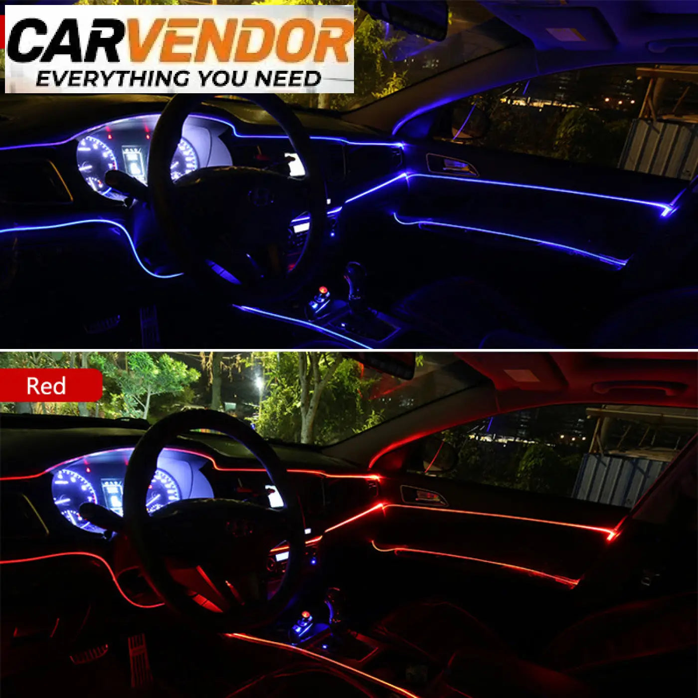 Joustava neon el-tunnelmavalolanka autoon sinisin ja punaisin led-valoin 12v käyttöön