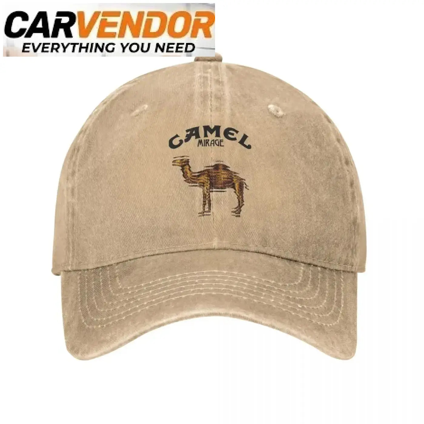 Beige kulutettu puuvillainen lippalakki vintage camel mirage logolla ja kirjotulla kamelilla ulkoiluun ja golfiin