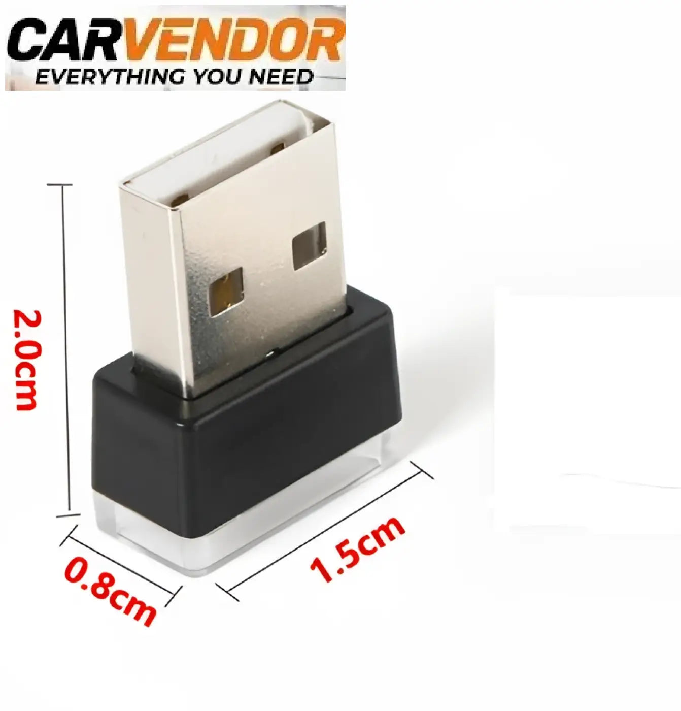 Kompakti musta ja hopea usb 2.0 miniadapteri läpinäkyvällä jalustalla autoon tunnelmavaloksi