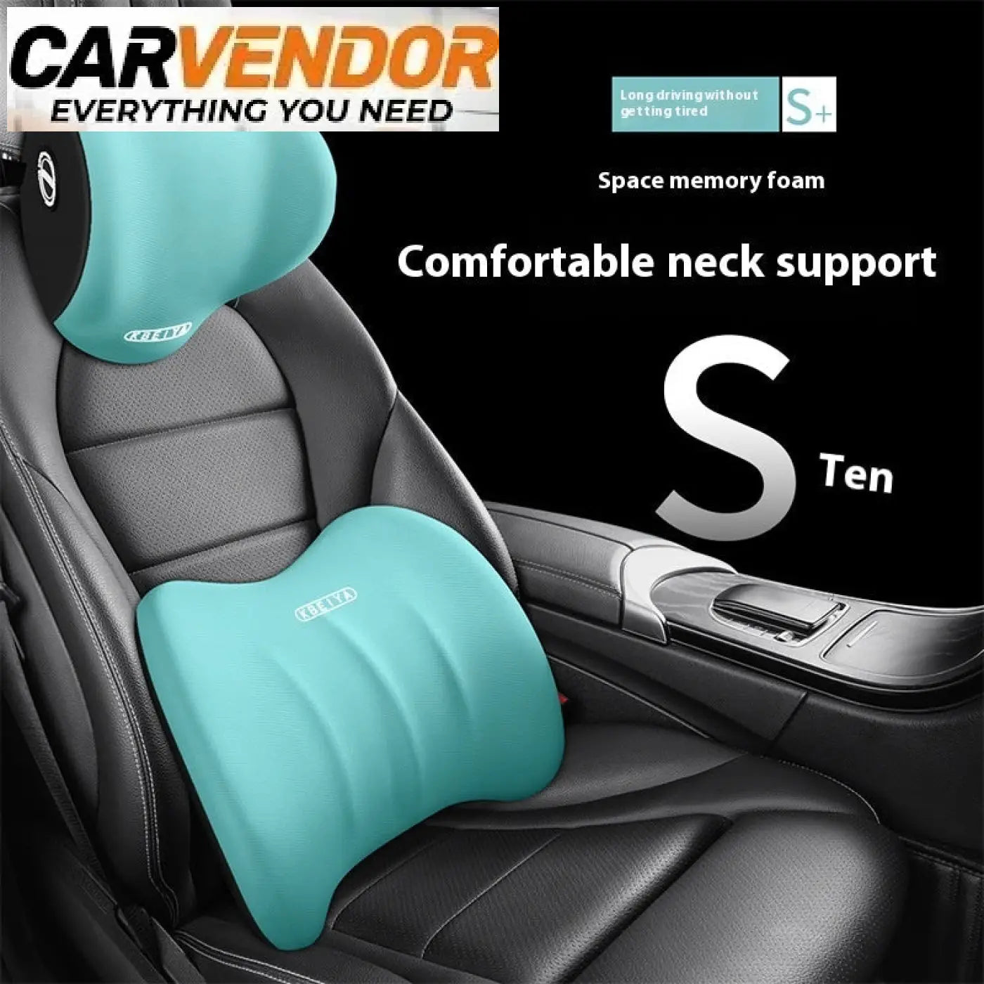 Teal-värinen premium muistivaahto pääntuki ja ristiseläntuki autoon muotoiltu ergonominen tuki