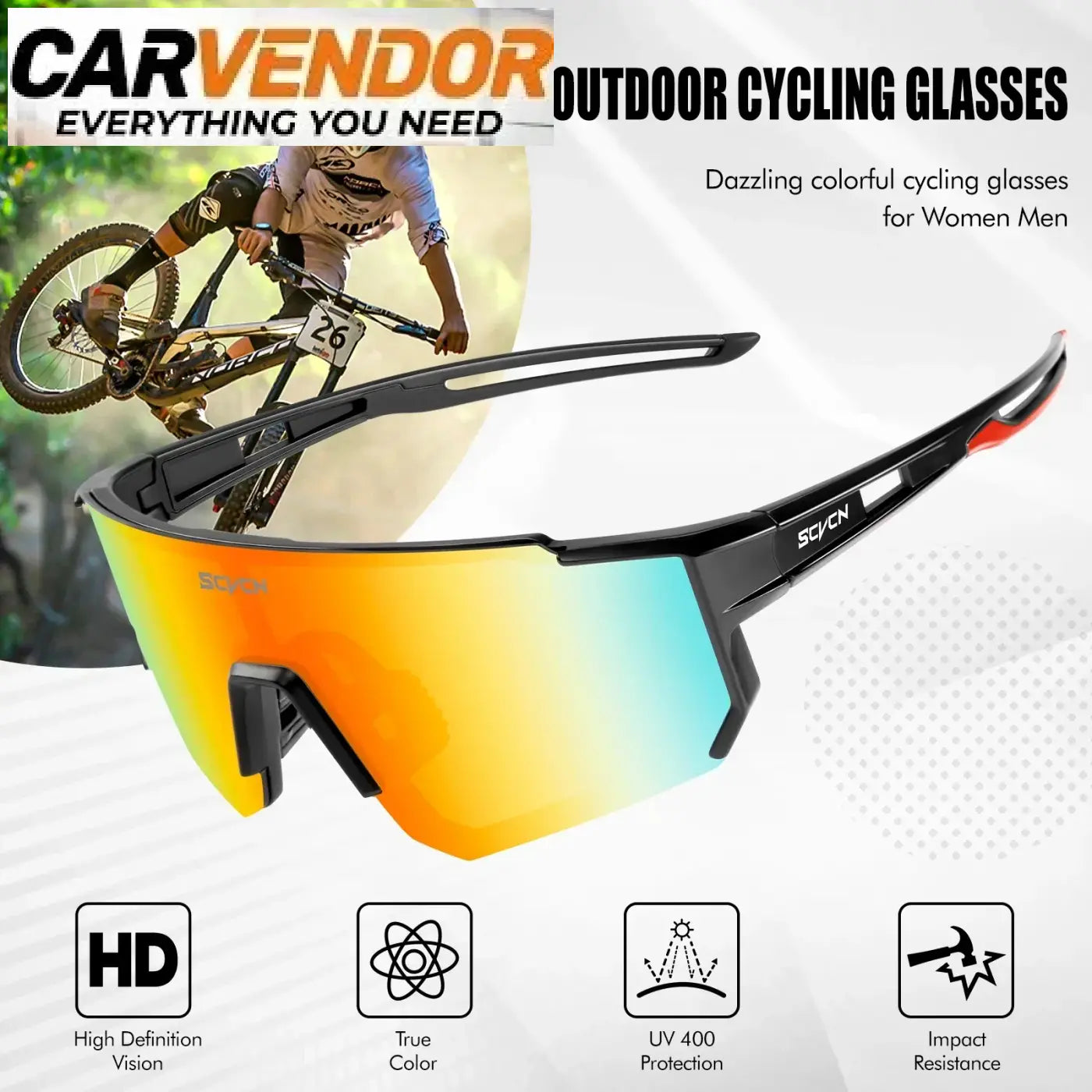 Scvcn professional ajolasit with black orange gradient uv400 lenses and sleek aerodynamic frame for outdoor cycling
