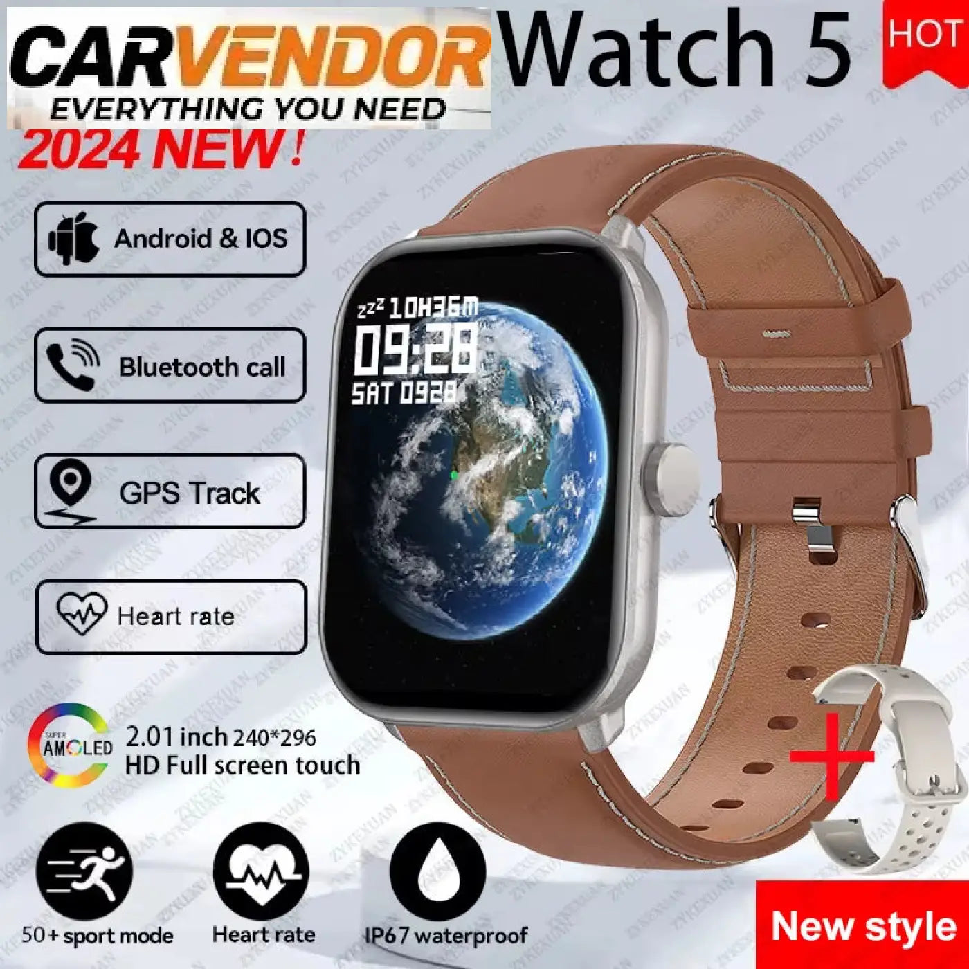 Watch 5 älykello ruskea nahkaranneke hopea kehys 2,01 tuuman hd näyttö maankuvalla bluetooth puhelu sykemittaus gps ip67