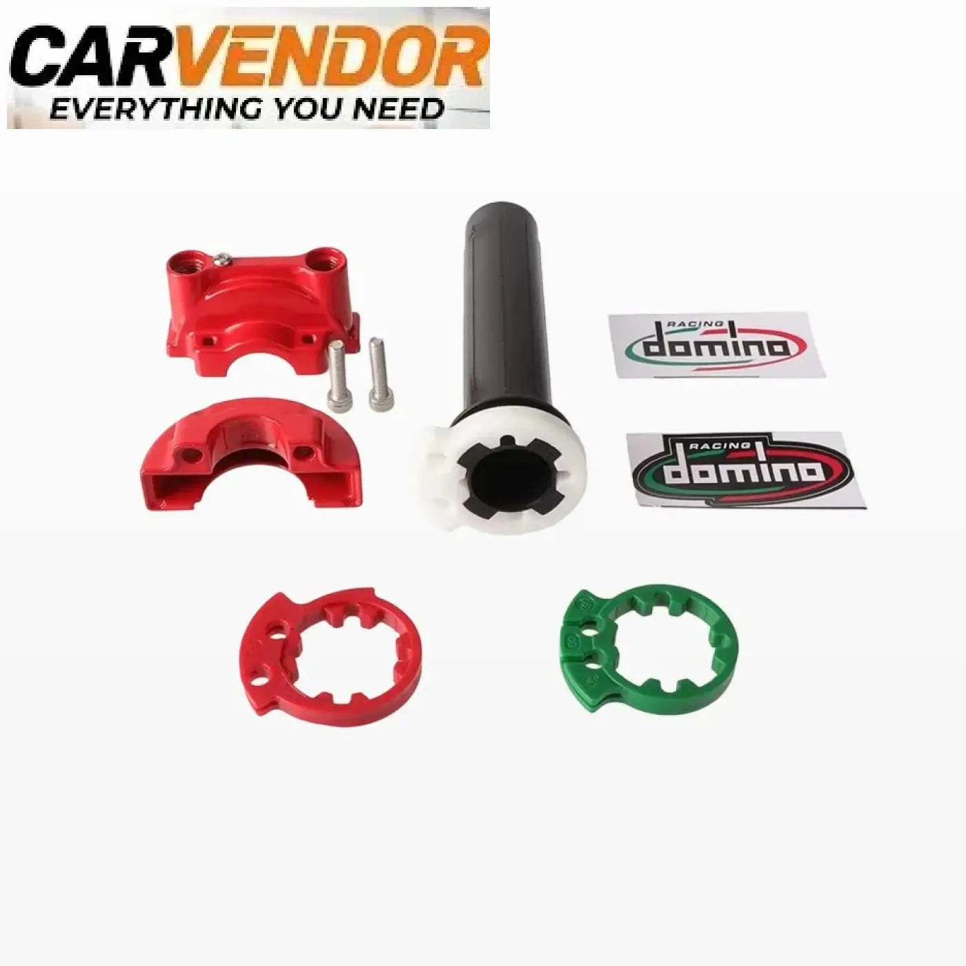 Punainen ja vihreä muovinen 22mm universal 7/8 tuuman moottoripyörän throttle housing assembly mustalla kumisella kahvalla sisältää asennusohjeet